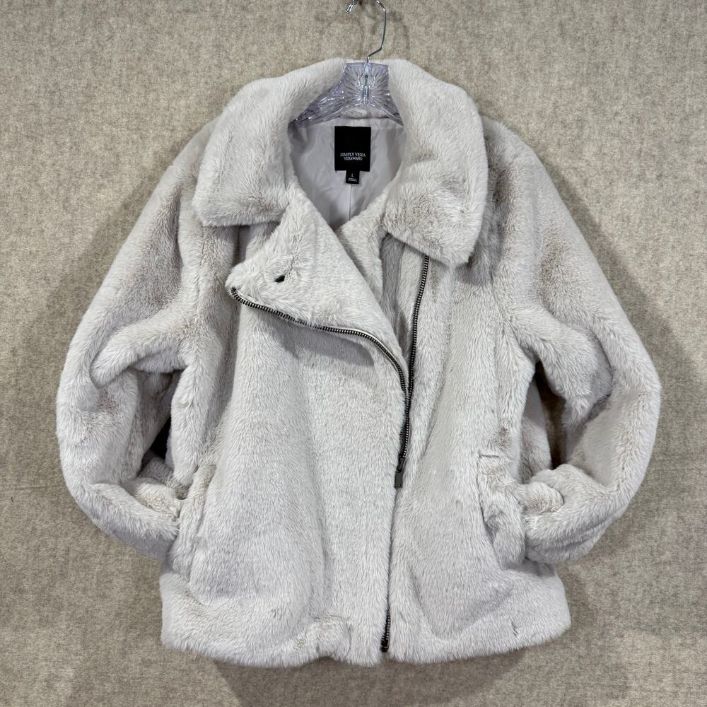 Simply Vera Vera Wang - Plush Faux Fur Asymmetrical Moto Jacket - large